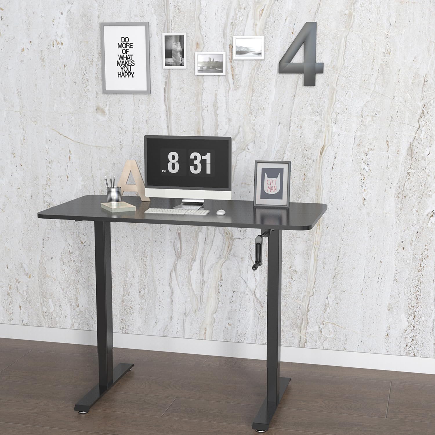 hjh OFFICE 802115 Mesa de Altura Regulable Stand CR Placa MDF, armazón de Acero Nero, Amplia Superficie de Trabajo: 120 x 60 cm