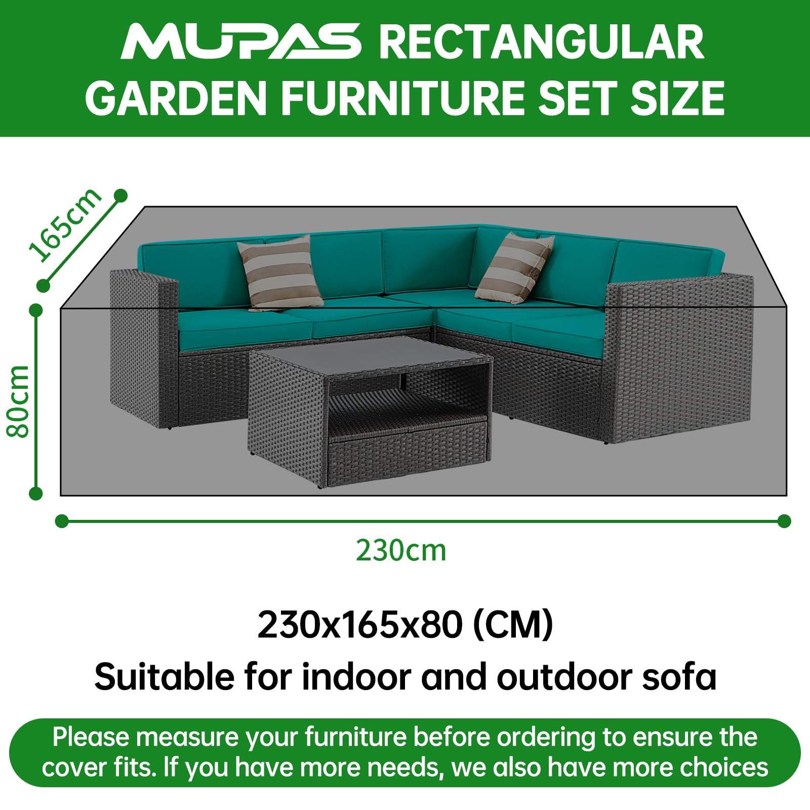 Copertura per mobili da giardino, resistente all'inverno, Oxford 420D, 230 x 165 x 80 cm | Telo di copertura impermeabile per mobili da giardino, mobili da terrazza, sedie e set di mobili, traspirante, antivento