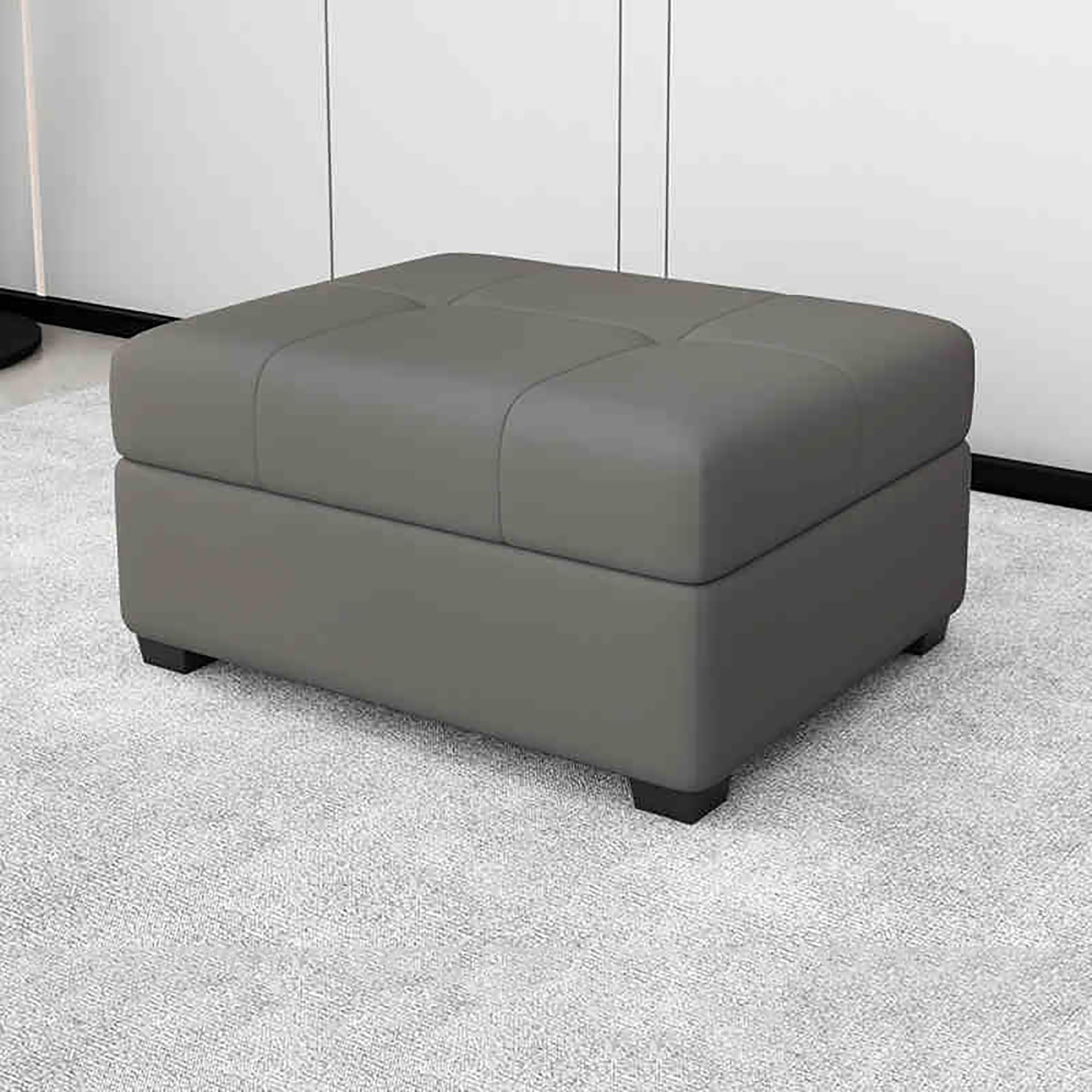 Pouf en cuir pour salon et bout de lit avec coffre intégré