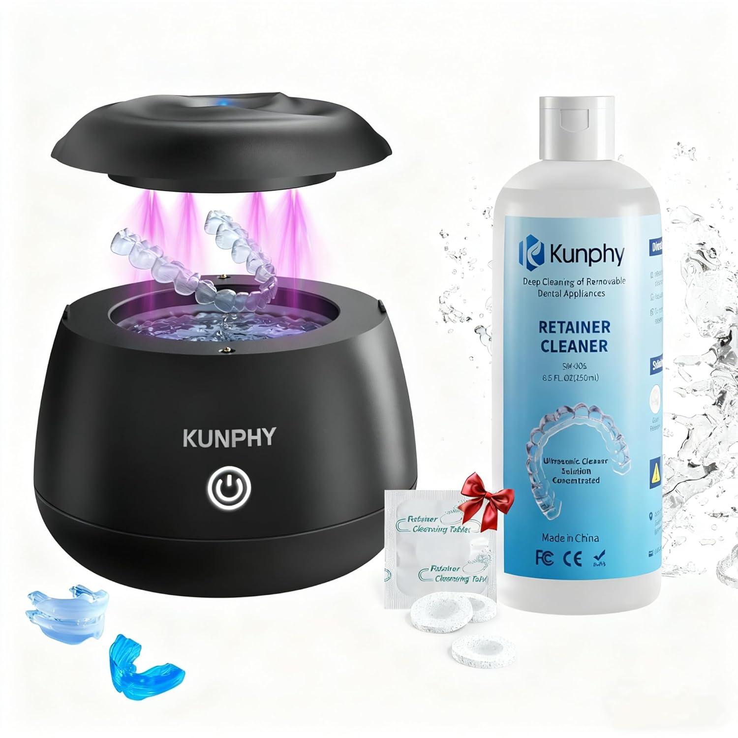 KUNPHY Ultrasonic Retainer Cleaner with Retainer Cleaner Solution 8 oz