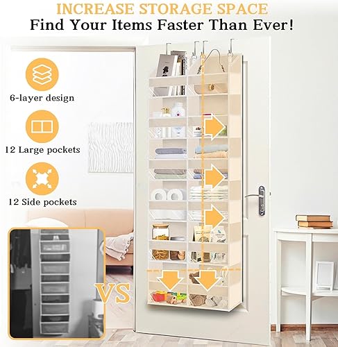 Miniatura 2 de Organizador para colocar sobre la puerta de 6 niveles, almacenamiento extra grande detrás de la puerta de 12 compartimentos, capacidad de peso de 80