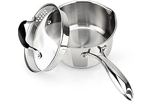 Thomas Rosenthal 2.5 Quart Stainless Steel Sauce Pan with Glass Lid and Dual Spouts