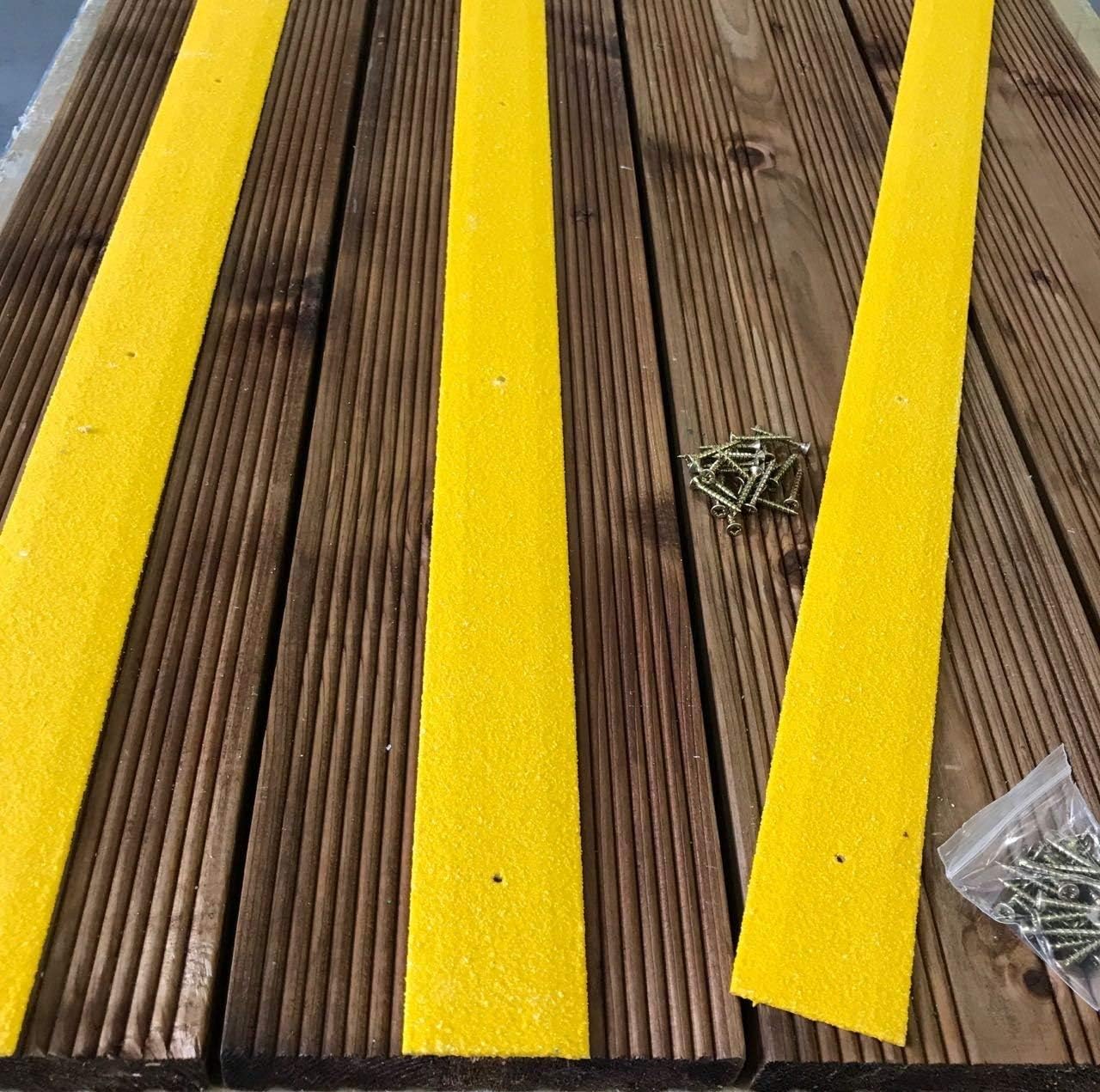 GreenTec Anti-Slip Decking Strips 1000mm – Pack of 5 | Heavy-Duty GRP Stair & Deck Safety Treads with Fixing Screws | Long-Life Outdoor Grip Strips (Yellow)