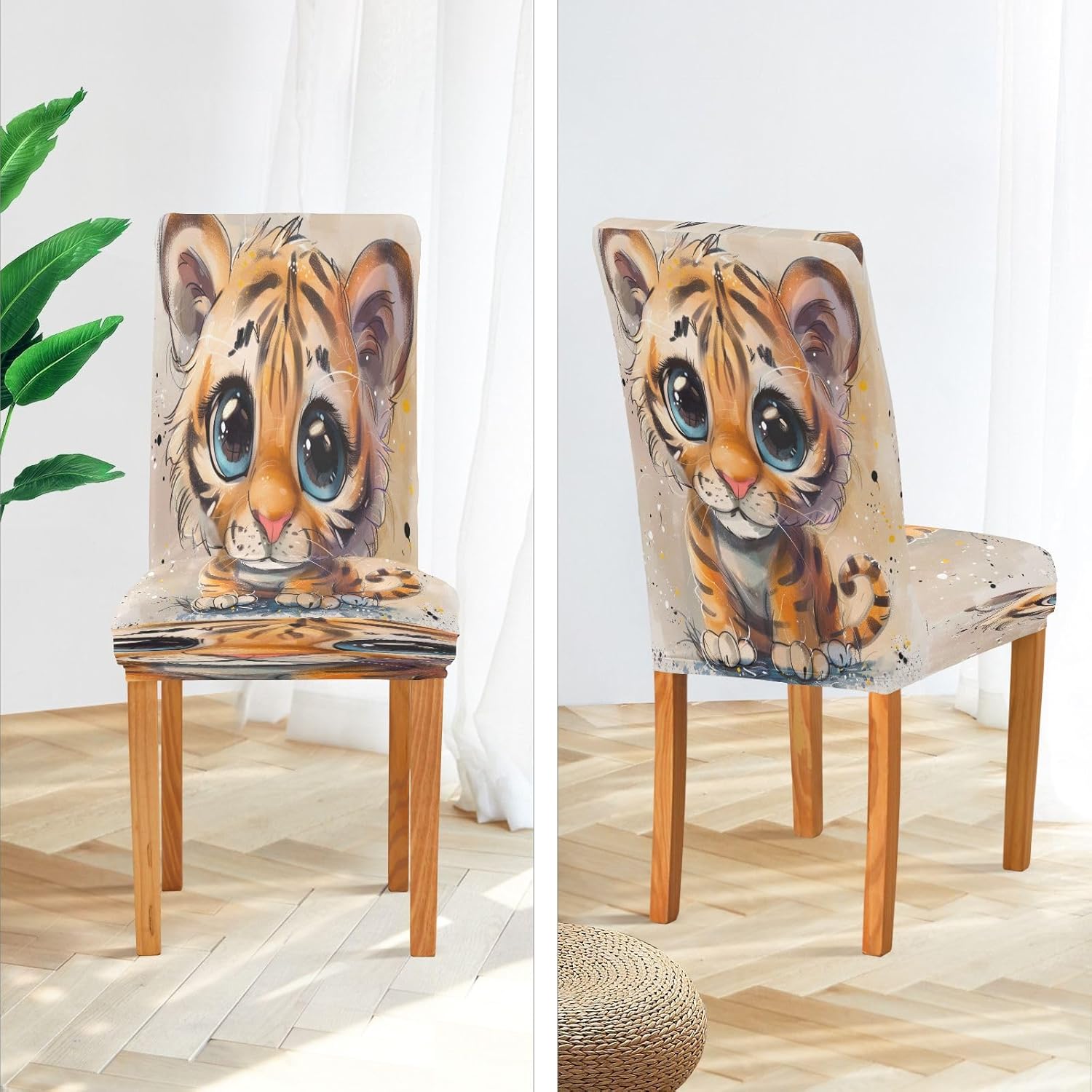 ALAZA Stretch Dining Room Chair Covers, Cute Cartoon Little Tiger Chair Covers Parson Chair Slipcovers Removable Washable for Dining Room Ktichen Ceremony