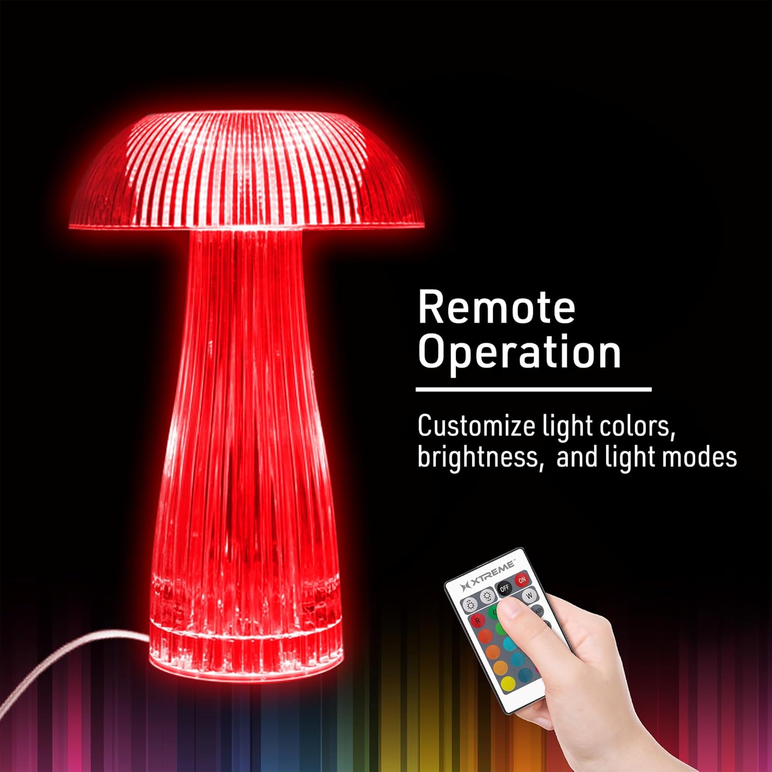 XTREME Wireless Lit Neon Multi-Color Mushroom Shape LED Tabletop Touch Lamp, with Remote, Crystal Finish, See Through Modern Side Table with lamp Room Decor