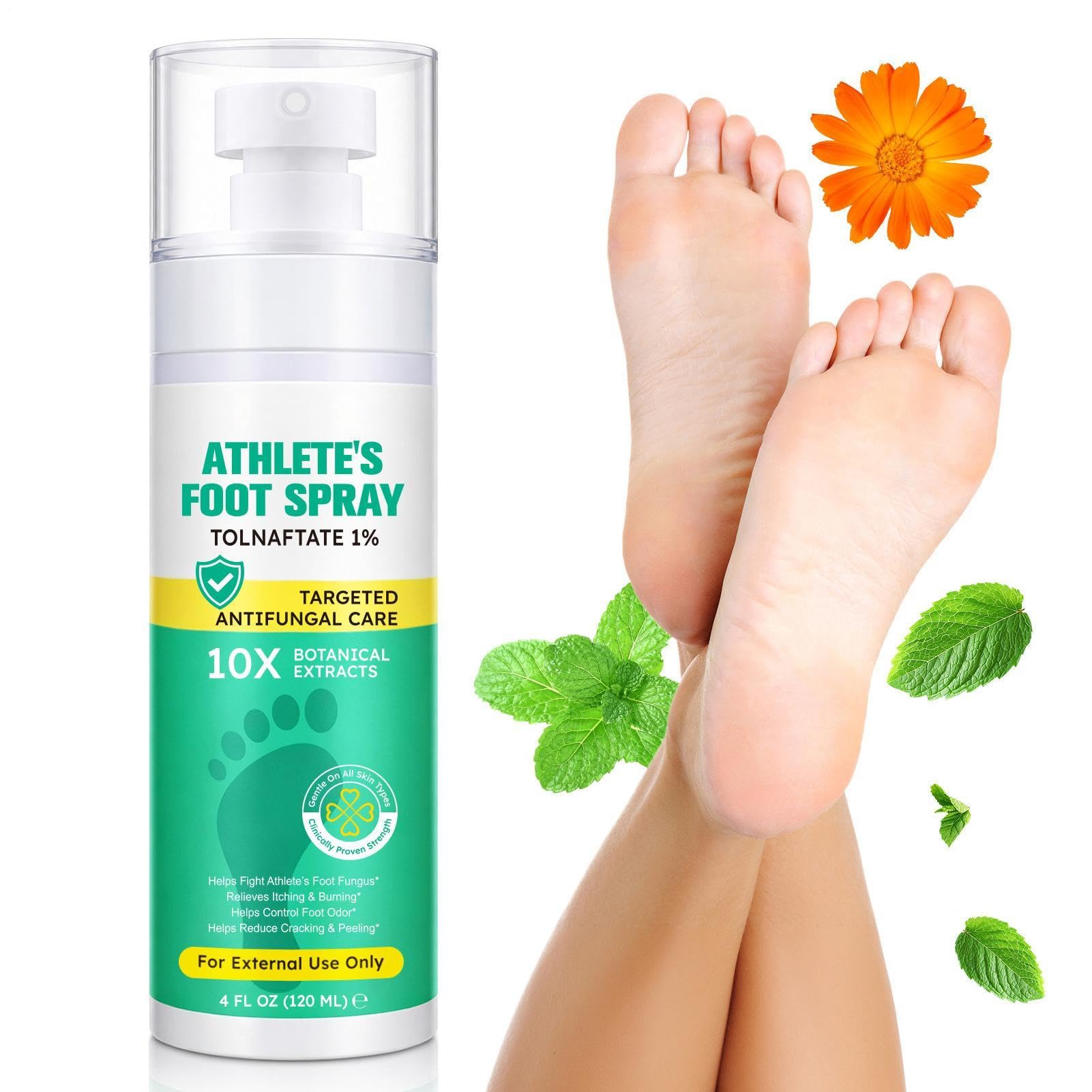 Spray para pies de atletas, 120 ml para el cuidado calmante de los pies, spray antipicazón, para adultos, mujeres, hombres, corredores, vestuarios, viajes, hogar, gimnasio, salón, rutina diaria