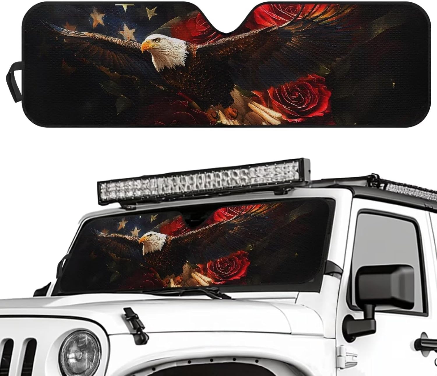 Pensura Cow Print Windshield Sunshade Sun Shade Heat Shield Car Sun Visor Mat for Jeep Wrangler JK JKU JL JLU1997-2024, Windshield Sunshade Block UV Keep Cool