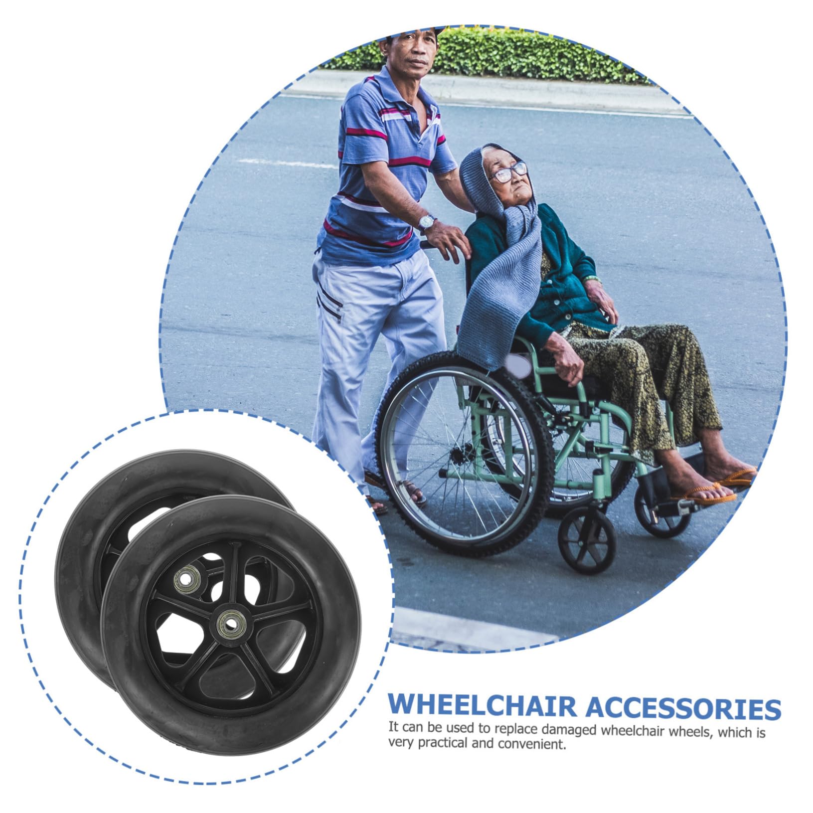 Ruedas Delanteras para Silla de Ruedas 2 Piezas, Goma E Hierro | Diseño Macizo de 8 Pulgadas, Color Negro, Incluye Eje, Montaje Sencillo y Rodaje Estable