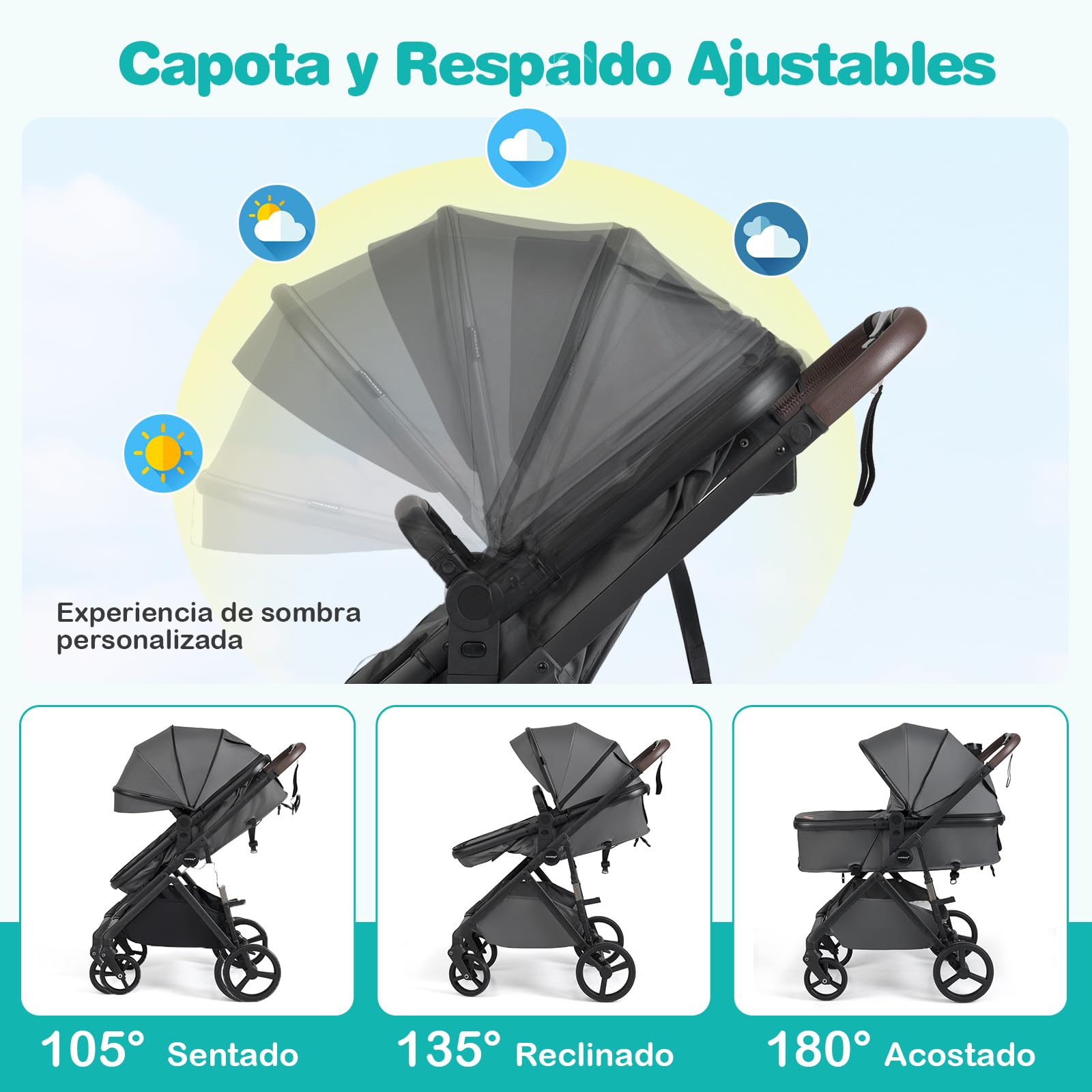 COSTWAY Silla de Paseo Bebe, 2 en 1 Cochecito de Bebe Plegable con Modo Capazo, Cochecito Convertible para Niños con Asiento Reversible, Capota y Respaldo Ajustables (Gris)
