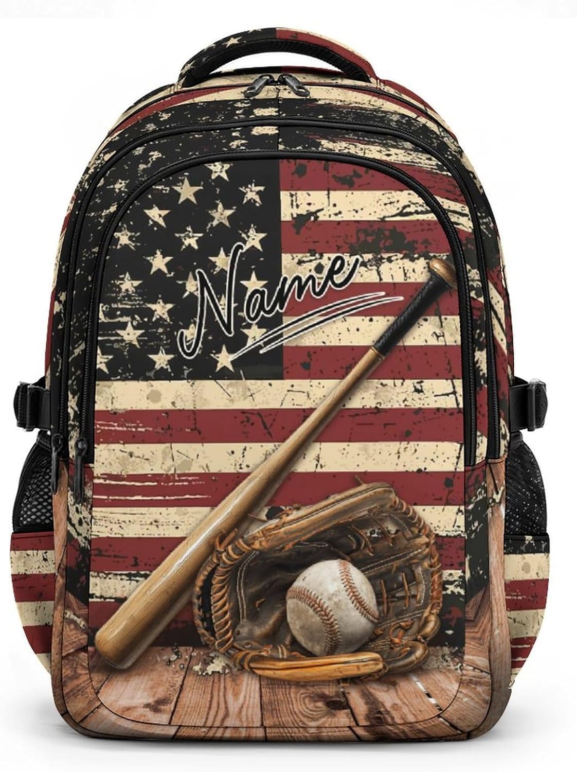 Personalized Boys Backpack Soccer Backpacks for Kids Teens Soccer Fans, Large Capacity Custom Retro Flag Print Bookbag for Back to School