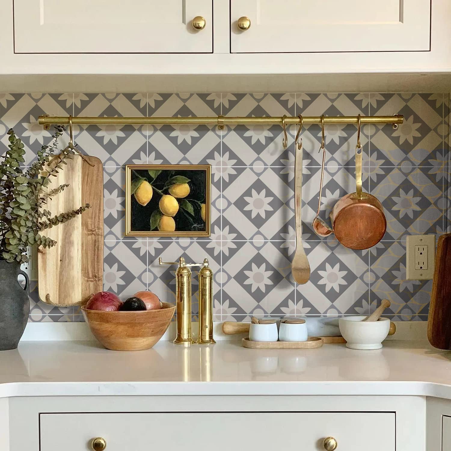 Tile Stickers Grey Flower Geometry Bathroom PVC Self Adhesive Tiles Stick on Kitchen Wall Peel and Floor 20x20cm/48 pcs