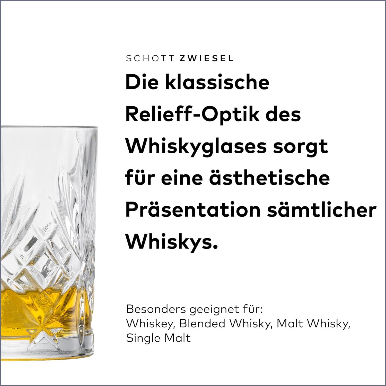 SCHOTT ZWIESEL Whisky Glass Show (Set of 4), Graceful Tumbler for Whisky with Relieff, Dishwasher Safe Crystal Glasses (Item No. 121877), Crystal