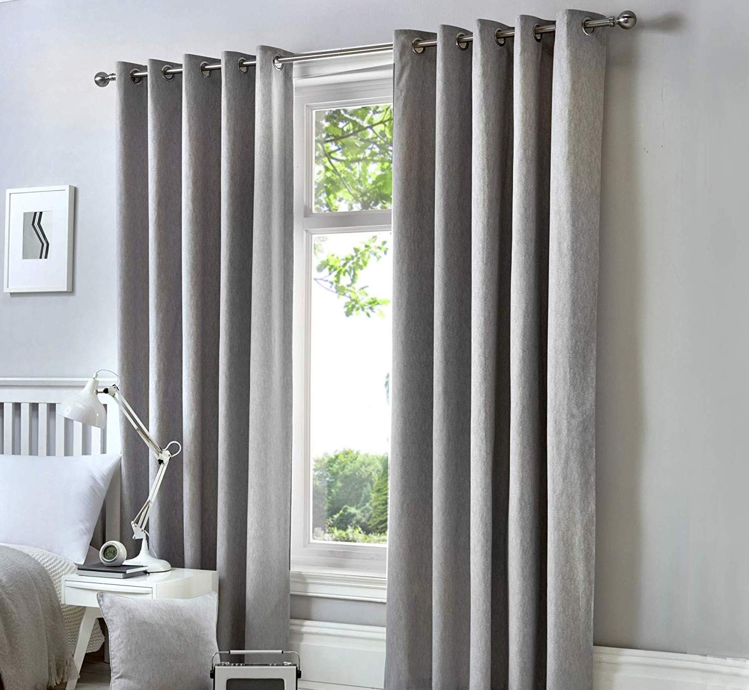 Fusion W66 x L90 Light Eyelet Curtains-100 Bedroom/Living Room-Door Curtain-Thermal Drapes/Window Treatment-Sorbonne Collection, Cotton, Silver Grey, 66" Width x 90" Drop (168 x 229cm)