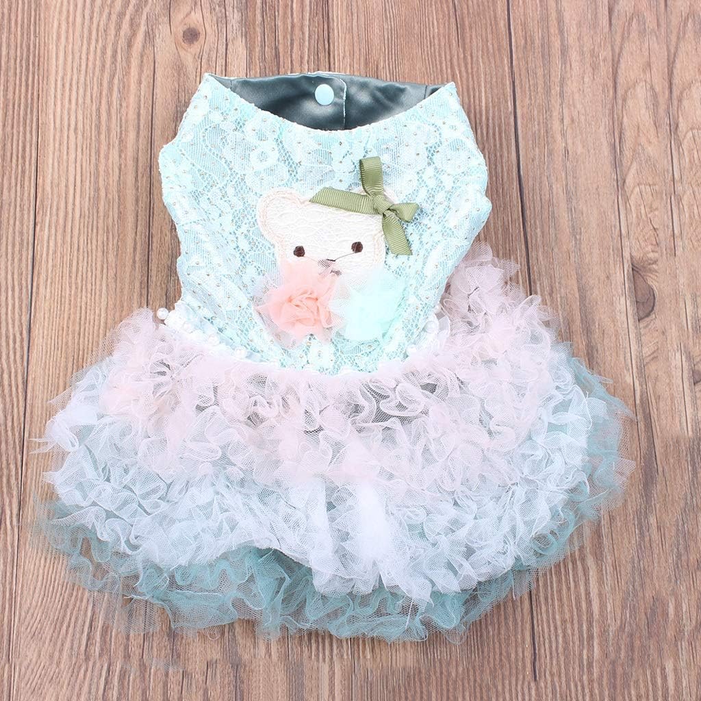 Dog Cats Princess Dress Tutu Bear Design Dresses Pet Puppy Shirt Spring/Autumn Apparel 2 Colours (Color : Pink Size : Large) (Green X)