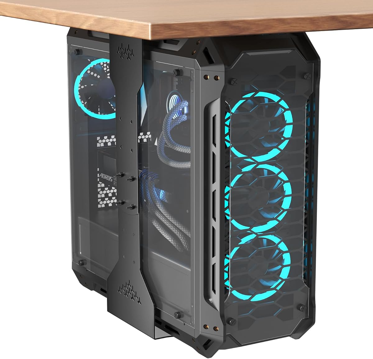 PUTORSEN PC Halterung unter Schreibtisch, Maximale Breite bis zu 340 mm, bis zu 35 kg Tragfähigkeit, PC Untertisch Halterung mit Schutzpolster, Heavy Duty Computergehäuse