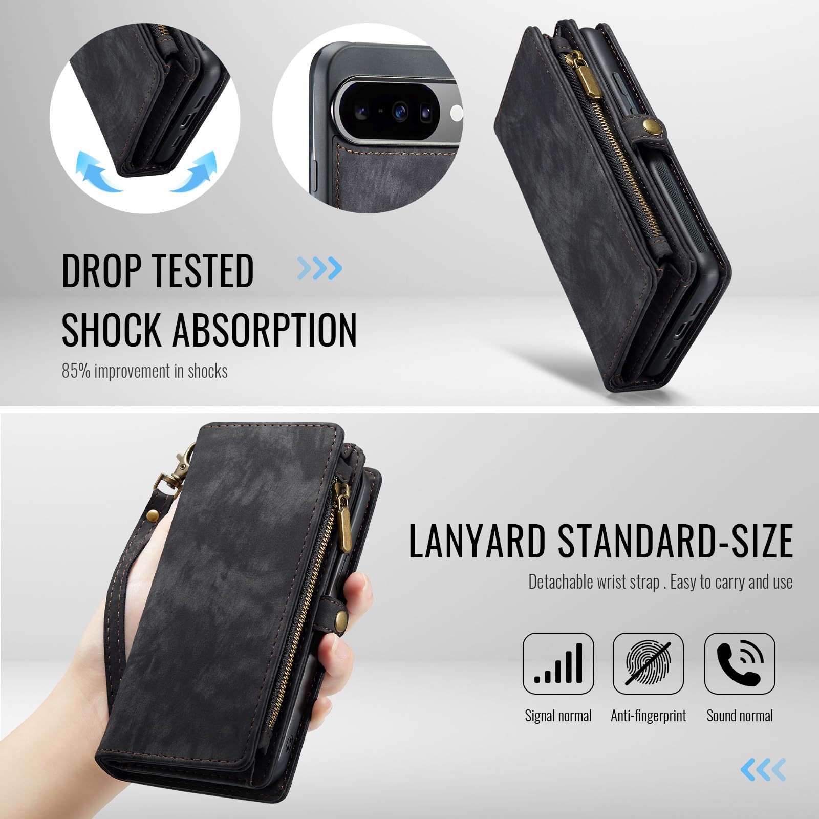 Asuwish Custodia per telefono per Google Pixel 10/10 Pro 5G Portafoglio con cerniera magnetica rimovibile con pellicola protettiva in vetro temperato e porta carte di credito cellulare Pixel10 10Pro