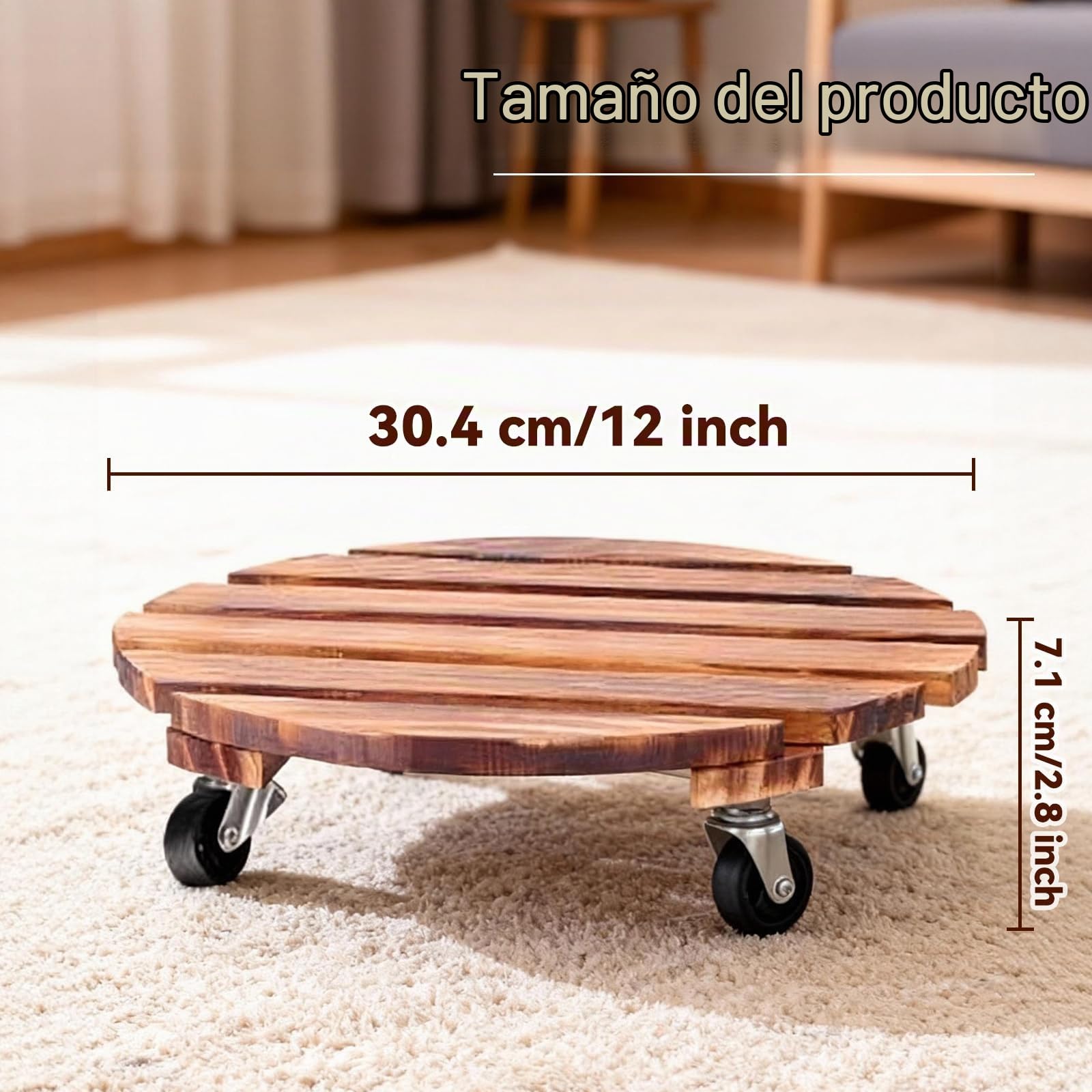 Juego de 2 Soportes para Plantas con Ruedas, Base Redonda de Madera de 30.5 cm, con Ruedas giratorias y bloqueables, Plantas Base Carretilla para Plantas, Interior Exterior Jardín Maceta