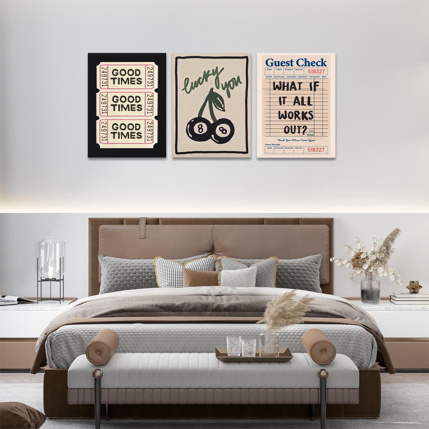 Dytila Framed What If It All Works Out Quote Wall Art Set of 3, Retro Good Times Trendy Pictures Wall Decor Lucky You Vintage Room Aesthetic Paintings, Prints for Bar Cart Apartment Decor 12x16 in