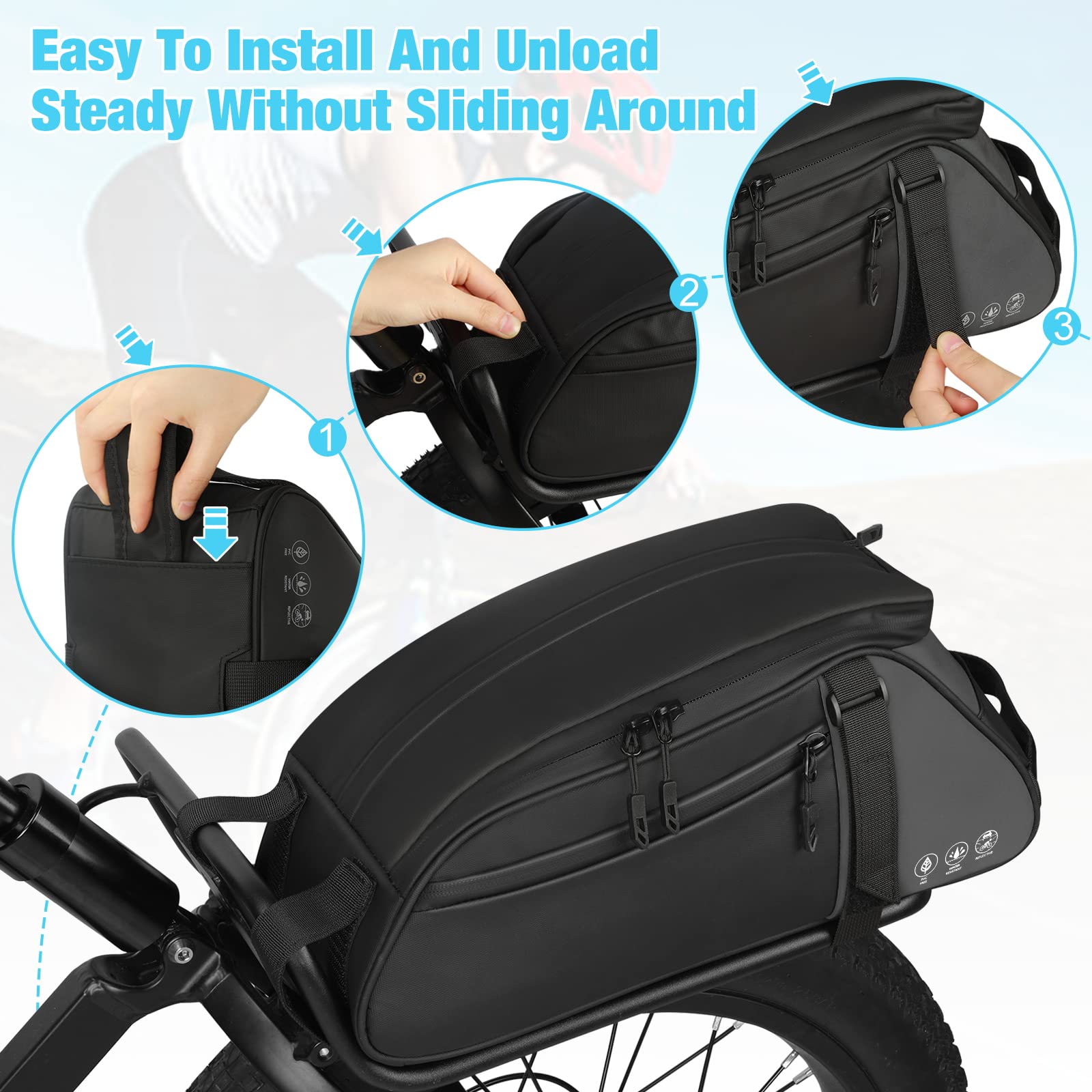 Relaxdays Borsa Portapacchi Posteriore Per Bici, Impermeabile, HLP: 8 X 12 X 15 Cm, Borsone Bauletto Multiuso, Nero, Poliestere