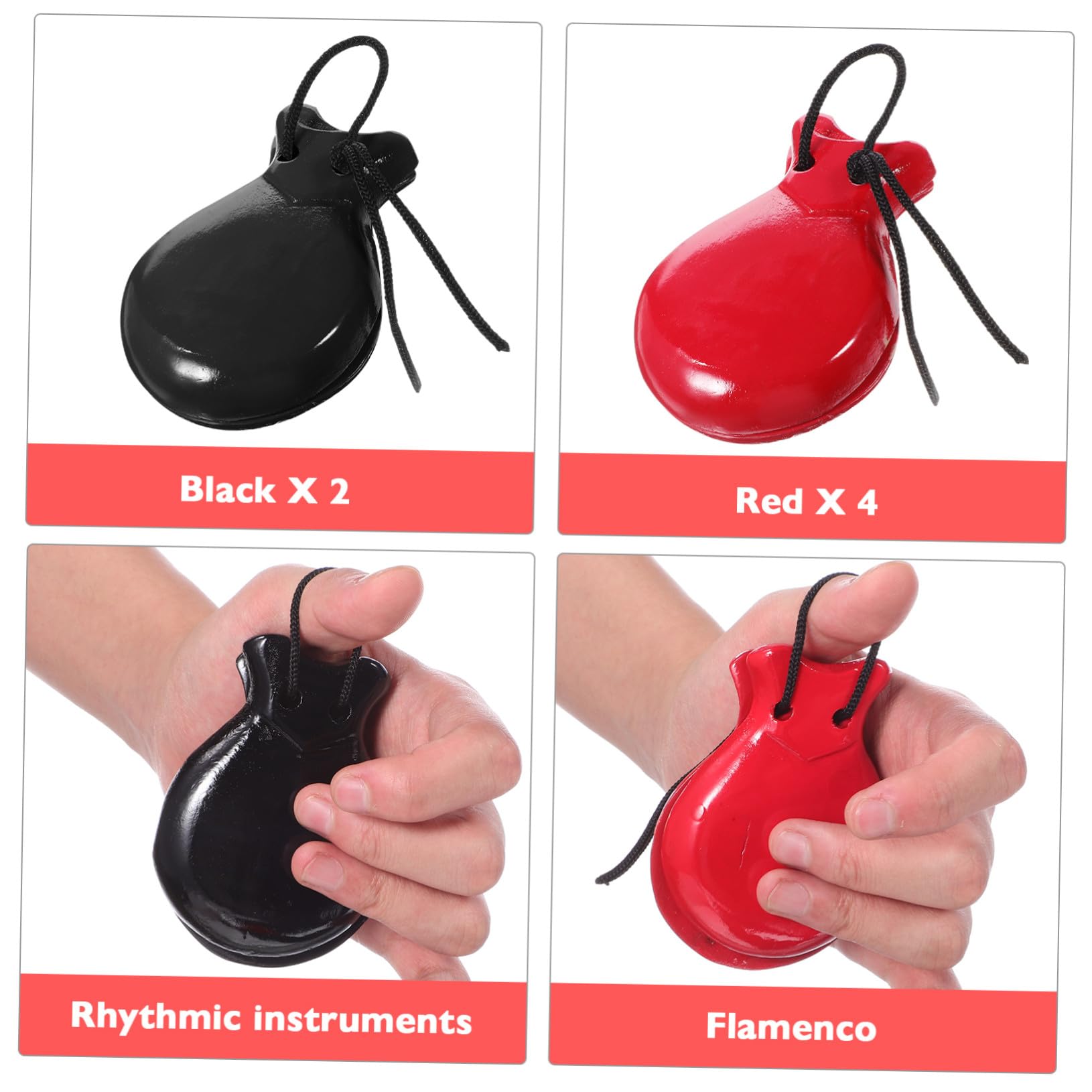 Nacchere Da Dito in Legno Per Bambini, Strumento Musicale Percussione Portatile Suono Nitido, Set 2 Paia Nero e Rosso Per Educazione Musicale e Gioco Educativo