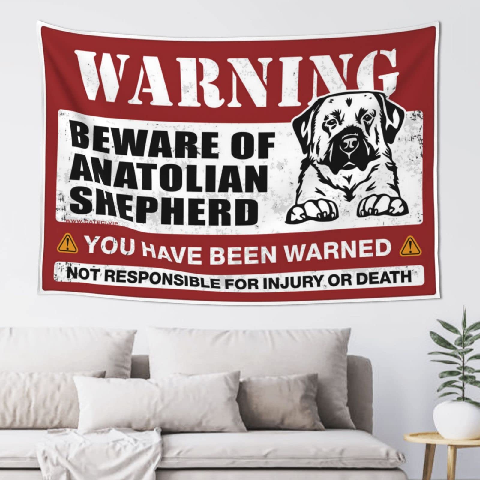 PRAVOXI Man Cabe Decor Beware Of Anatolian Shepherd Tapestry Vintage Bar Decor Man Cave Rules(75X100CM)