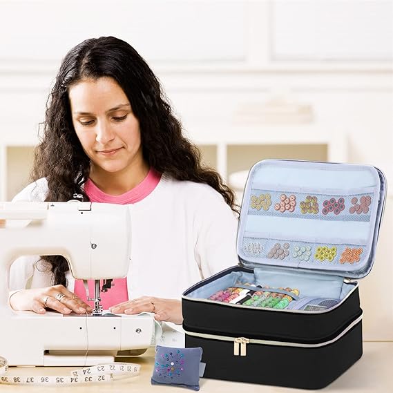 Sewing Supplies Organizer Bag 11.5x 8x 6 Sewing Box for Women Sewing Organizer Small Storage Bag Sewing Basket Travel Sewing Box for Sewing Supplies, Scissors, Thread, Pins, Needles, Clips (Black)