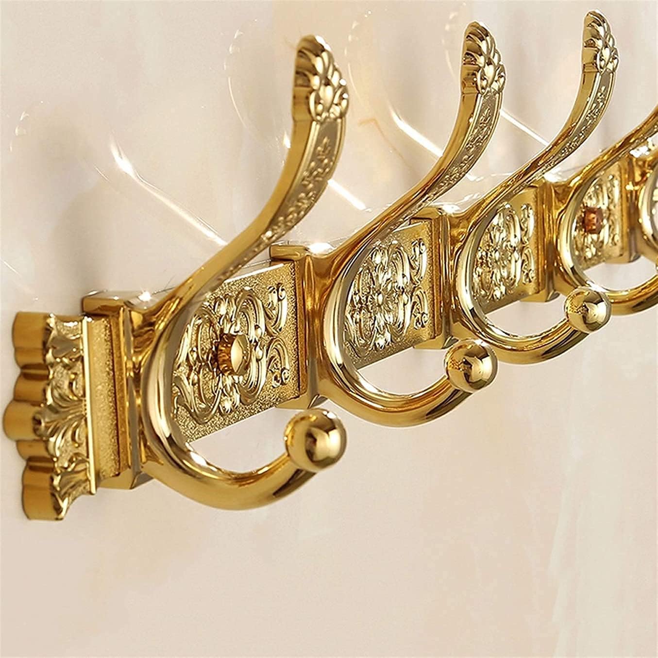 Coat Hooks Wall-Mounted Space-Saving Hanger Modern Sleek Coat Rack Zinc Alloy Wall-Mounted Hook Clothes European Style Creative Wall Hanger Gold (5 Hooks