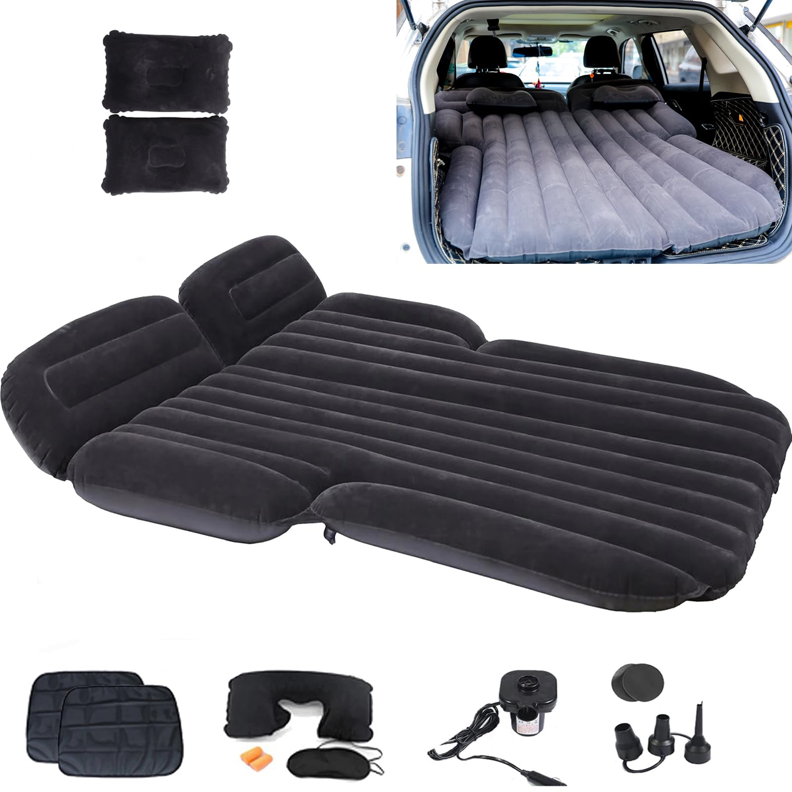 Icelus Colchón De Aire para Cama del Asiento Trasero del Coche y SUV - Bomba Inflable Universal para Dormir en el Camping y en Viajes