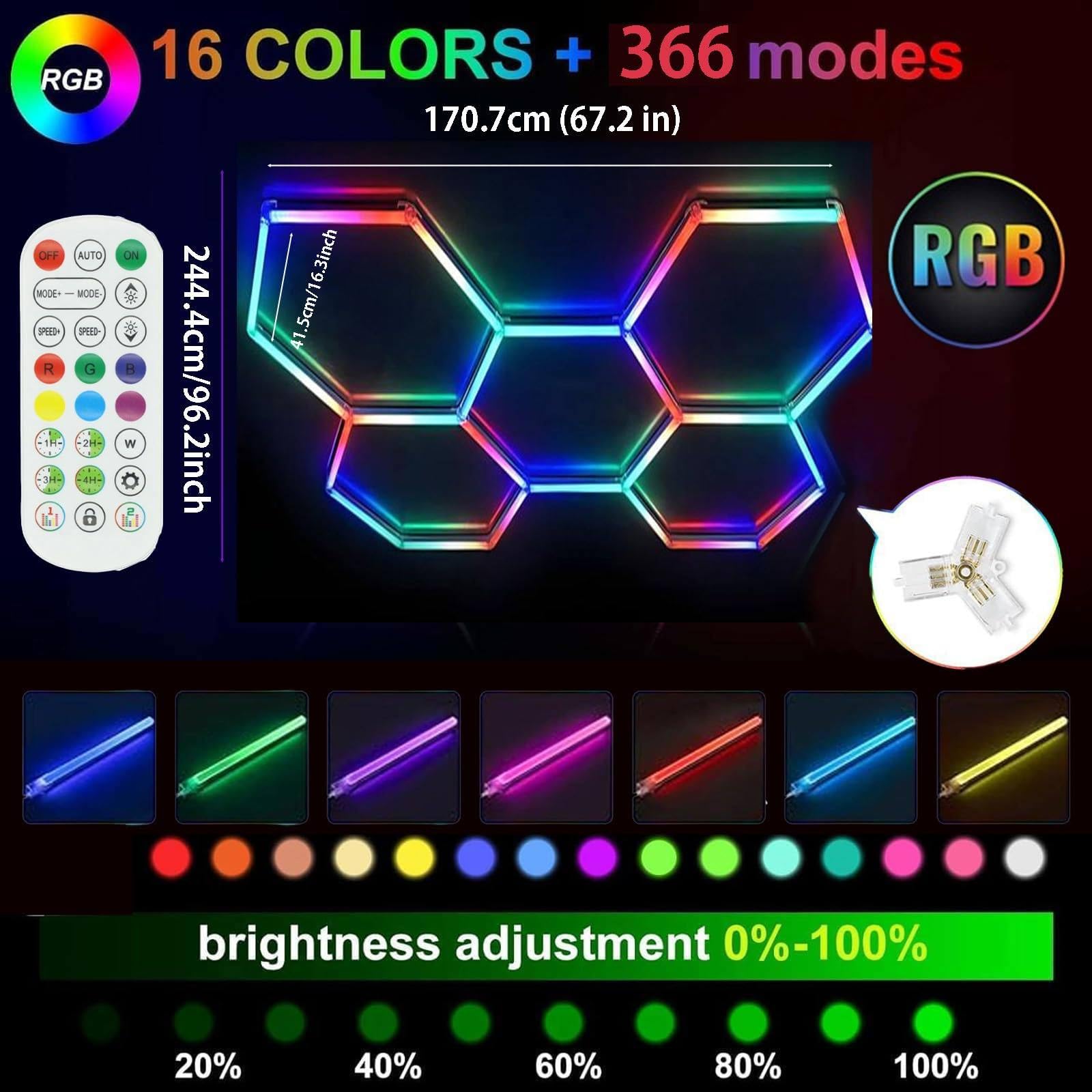RGB Neon LED Garage Lampada Esagonale Plafoniera LED Nido d'Ape, Light Hexagon RGB con modalità Musicale, Remoto Controllo + App, per Decorazioni da Bar del Seminterrato della Sala da Gioco