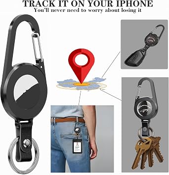 for AirTag Keychain with Carabiner Keychain with Airtag Secure Holder Case