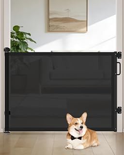Retractable Baby Gates for Doorways, 58" Extra Wide Mesh Child Dog Gate for Stairs, 34" Tall Toddler Pet Gate Indoor and Outdoor, Easy Install, Essential for Home Safety, Black