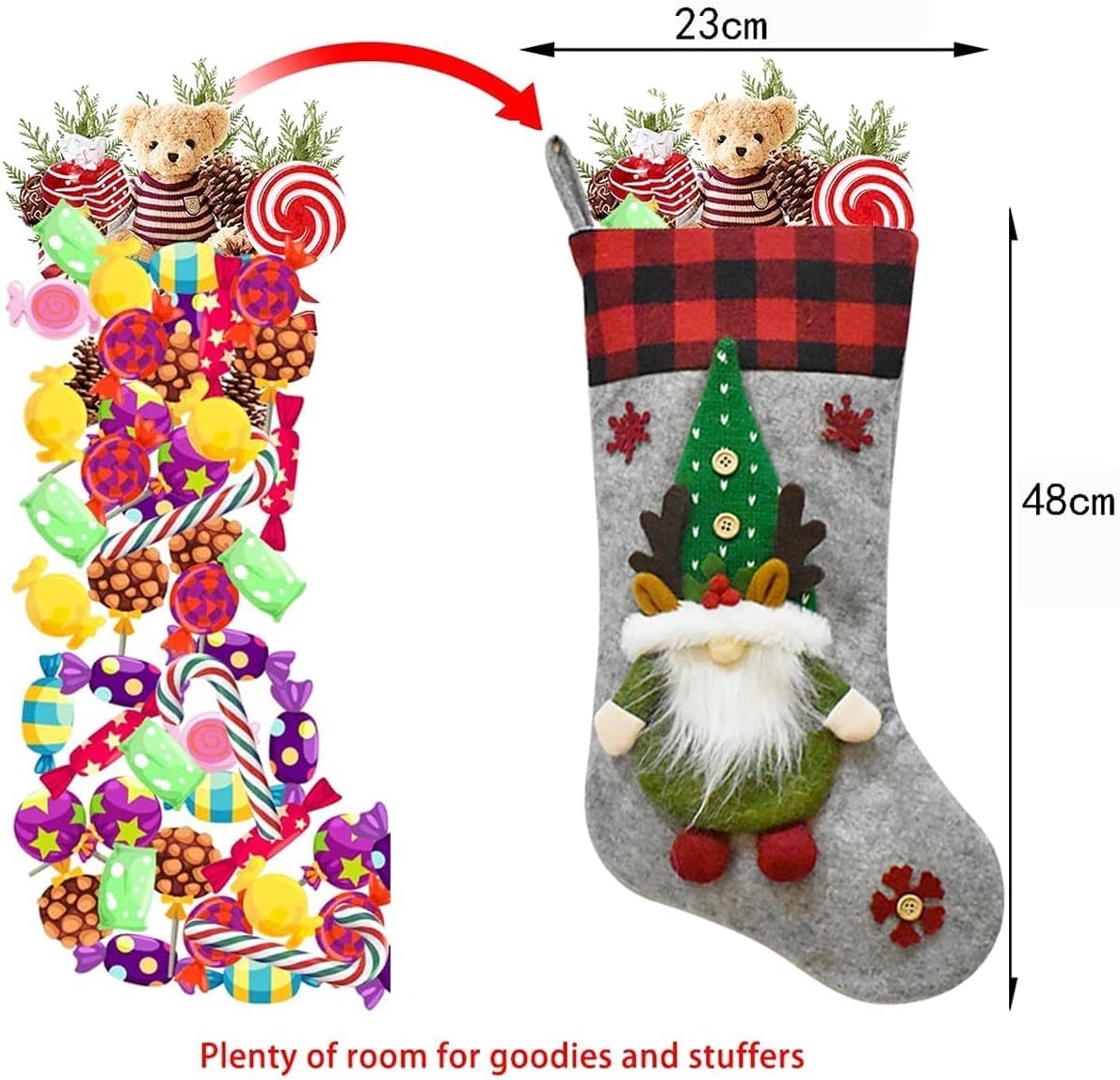 YELAIVP 3 Packs 3D Swedish Santa Gnome Christmas Stockings, 19 Personalized Plush Stocking Xmas Hanging Socks for Home Fireplace Tree Decor