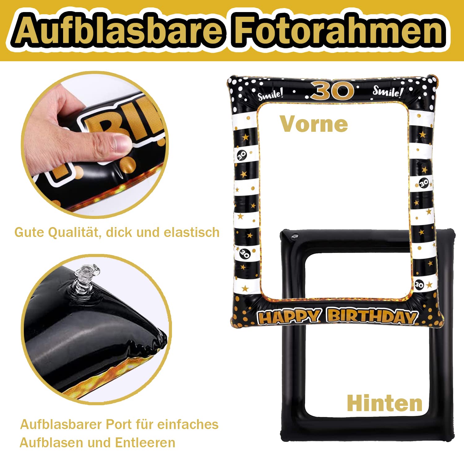 Aufblasbarer Fotorahmen Mit 30 Requisiten – 75x65 Cm, Für Selfies & Partys, Inkl. Zubehör