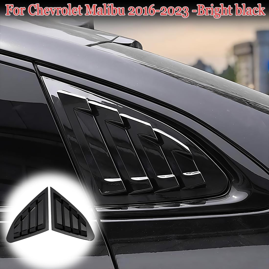 MUXEE for Chevrolet Malibu 2016-2024 2PCS Print Rear Side Window Louvers Air Vent Scoop Shades Cover Blinds Trim - ABS Bright Black Sport Upgrade Trims Interior Accessories (2PCS)