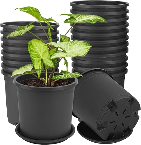 Miniatura 1 de IHDYPPEW 26 Pack 1 Gallon Nursery Pot, 6 Inch Garden Pots, Plastic Flower Pot with Matching Tray (Black)