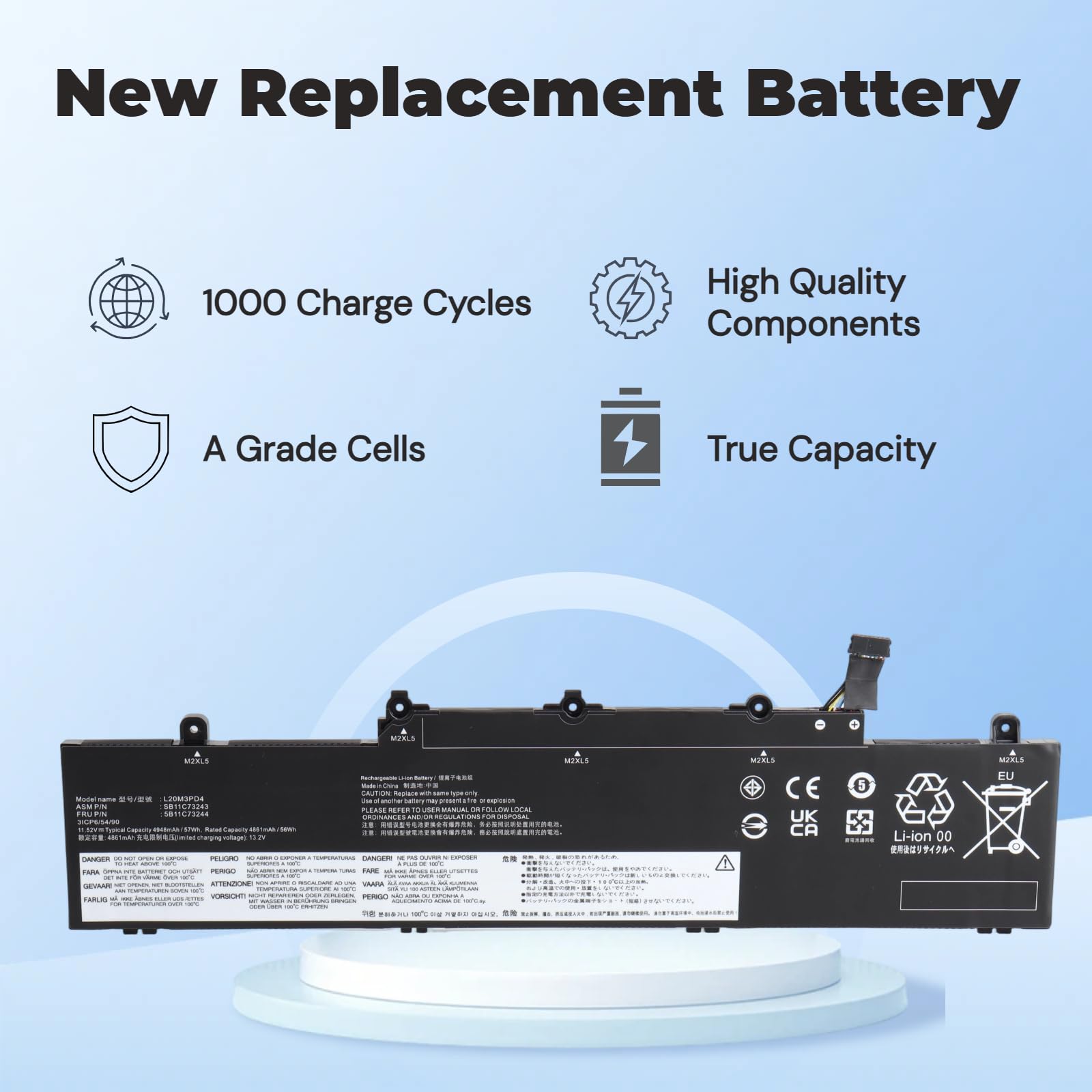 57Wh L20L3PD4 Laptop Akku Kompatibel mit Lenovo ThinkPad E14 E15 Gen 2/3/4 Series, 11.52V Ersatzakku für L20C3PD4 L20D3PD4 L20M3PD4 L19M3PD5 L19C3PD5 L19D3PD5 5B11E2466 SB11E24664