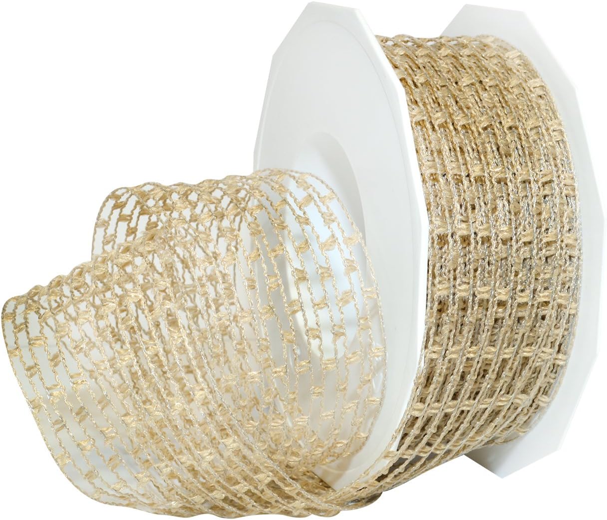 Morex Ribbon Victoria Wired Mesh Ribbon, 1-1/2" x 16 yd, Taupe (74940/15-105)