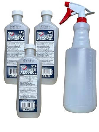 Isopropyl Alcohol 91%, First Aid Antiseptic and Cleaner, 3 Pack 12oz Bottles, 32oz Spray Bottle