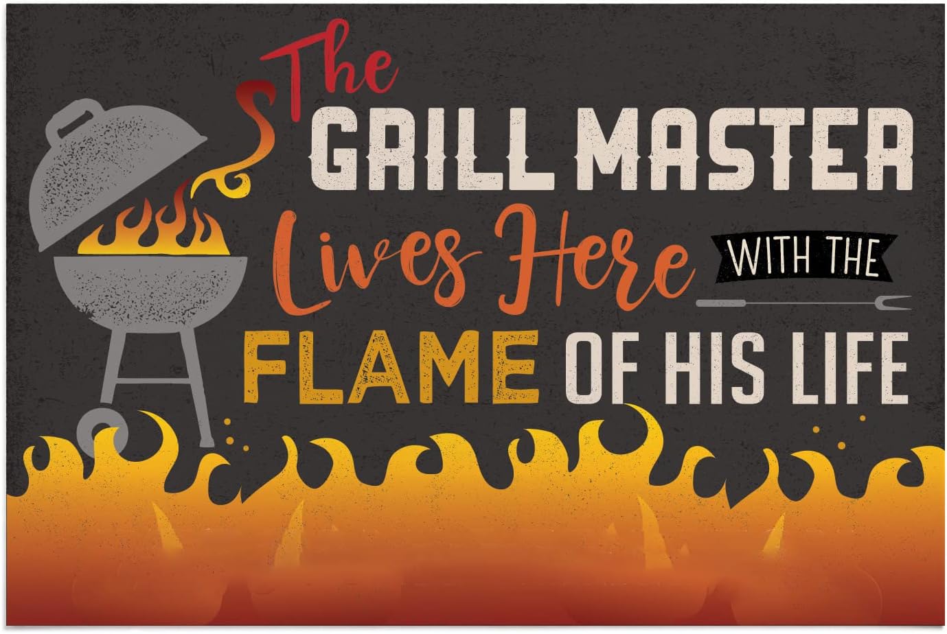 Personalized Planet Grill Master Lives Here Doormat with Custom Family Name Printed | Non Slip Indoor or Outdoor Floor Mat Ready to Welcome on Porch, Deck, Front or Back Entry Door