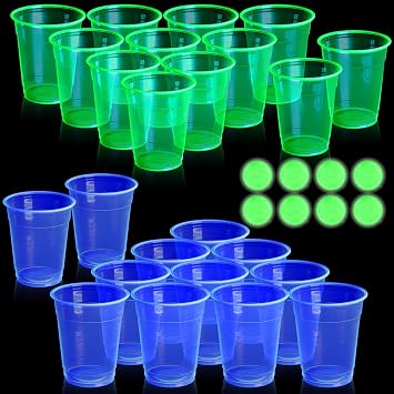 32 Pcs Halloween Party Game Glow in Dark Cups Set, Blue and Green