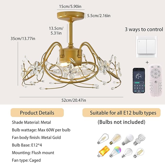 Ventilador de Techo 52 cm Con Luz y Control Remoto 6 Velocid miniatura 2