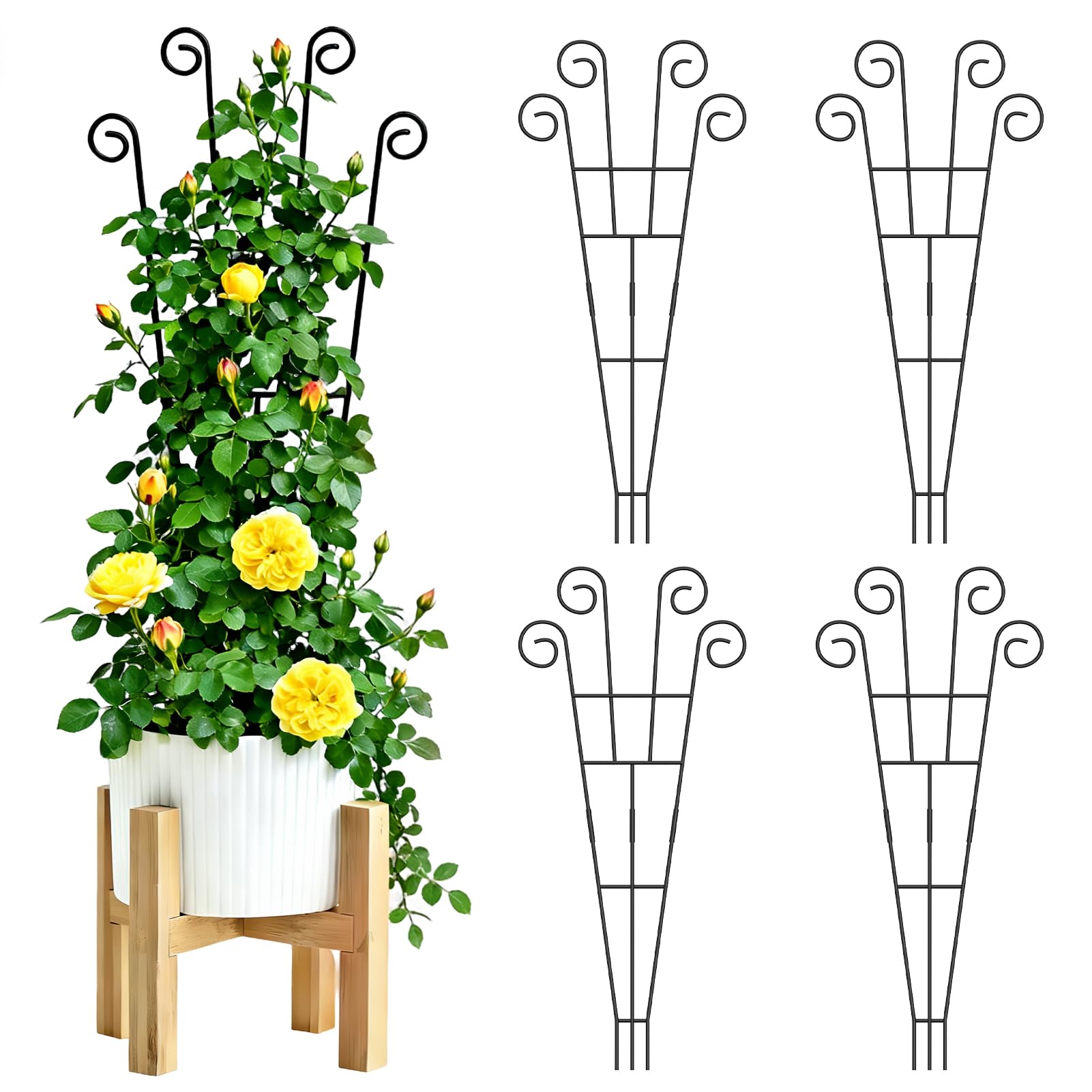 WELDUN 4 Pack Plant Trellis 75CM for Climbing Plants Potted Plants Indoor Outdoor, Metal Garden Trellis Support Stake for Vegetables, Roses & Vines
