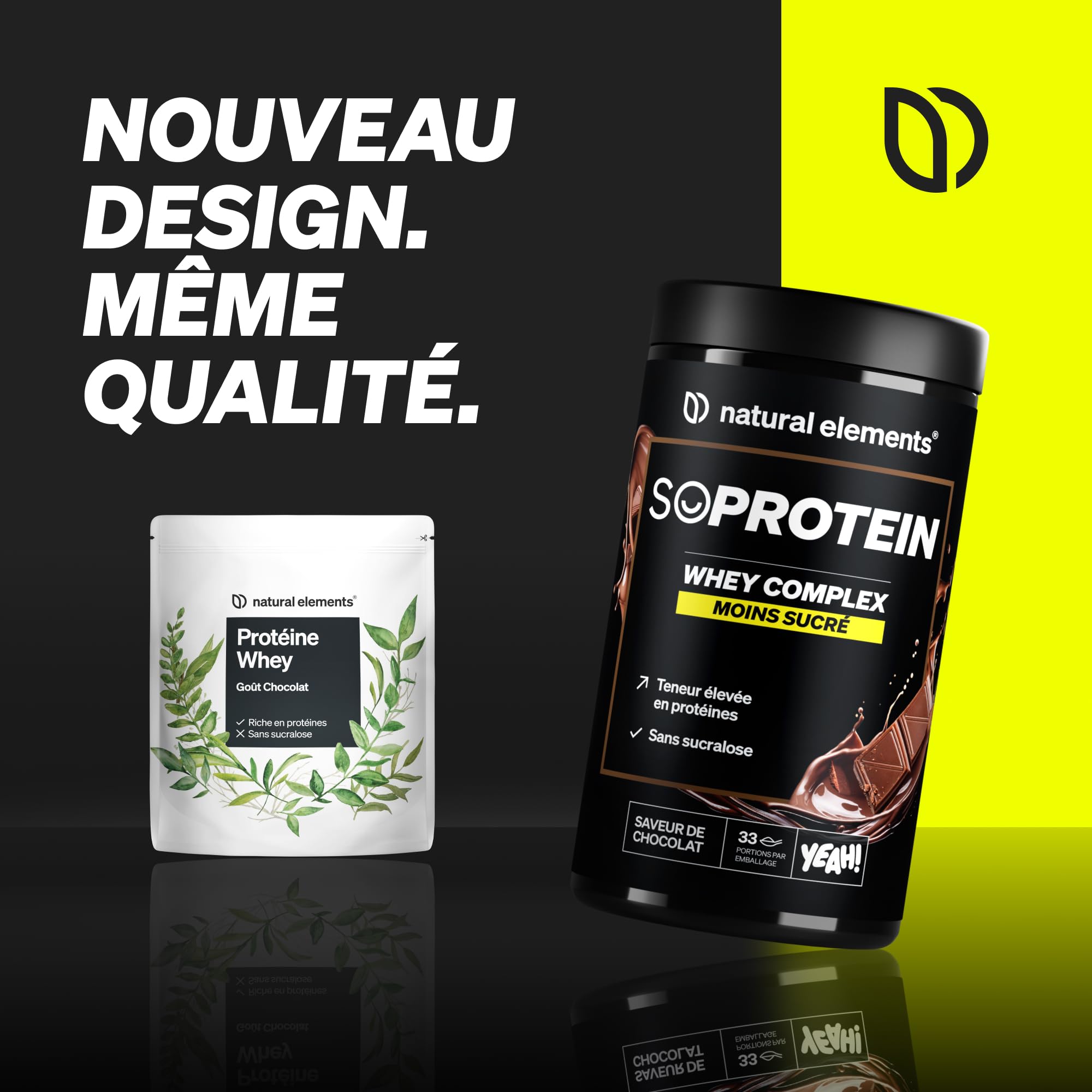 natural elements Whey Protéine Chocolat – 23g Protéines/Portion – Faible en Sucre – Riche en BCAA – Favorise Croissance & Récupération Musculaire – Mélange Facile pour Shakes & Smoothies – 1kg