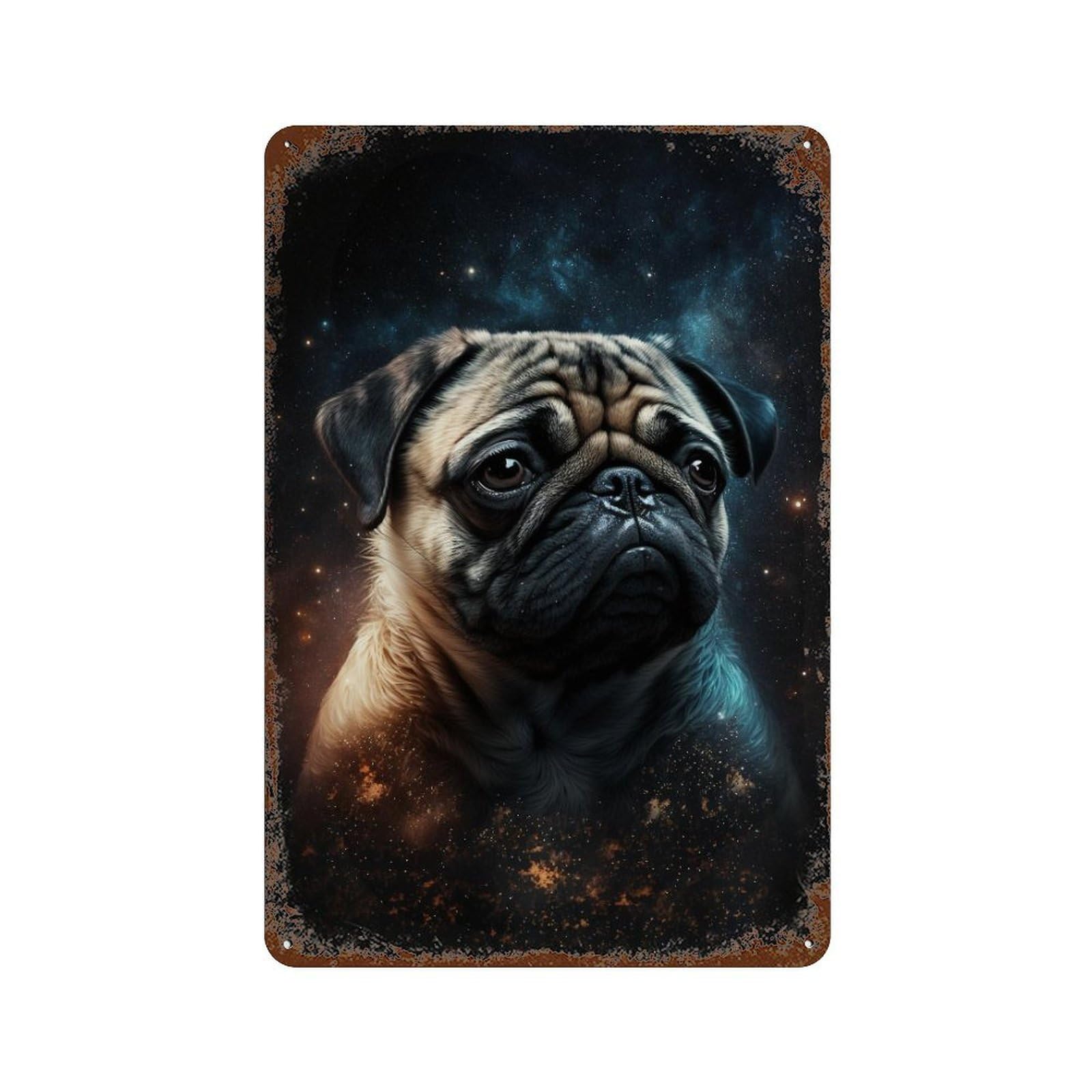 Space Pug Portrait Vintage Rust Metal Sign 11.8"x7.9", for Garage, Bar And Workshop Decor, Decorative Metal Wall Art