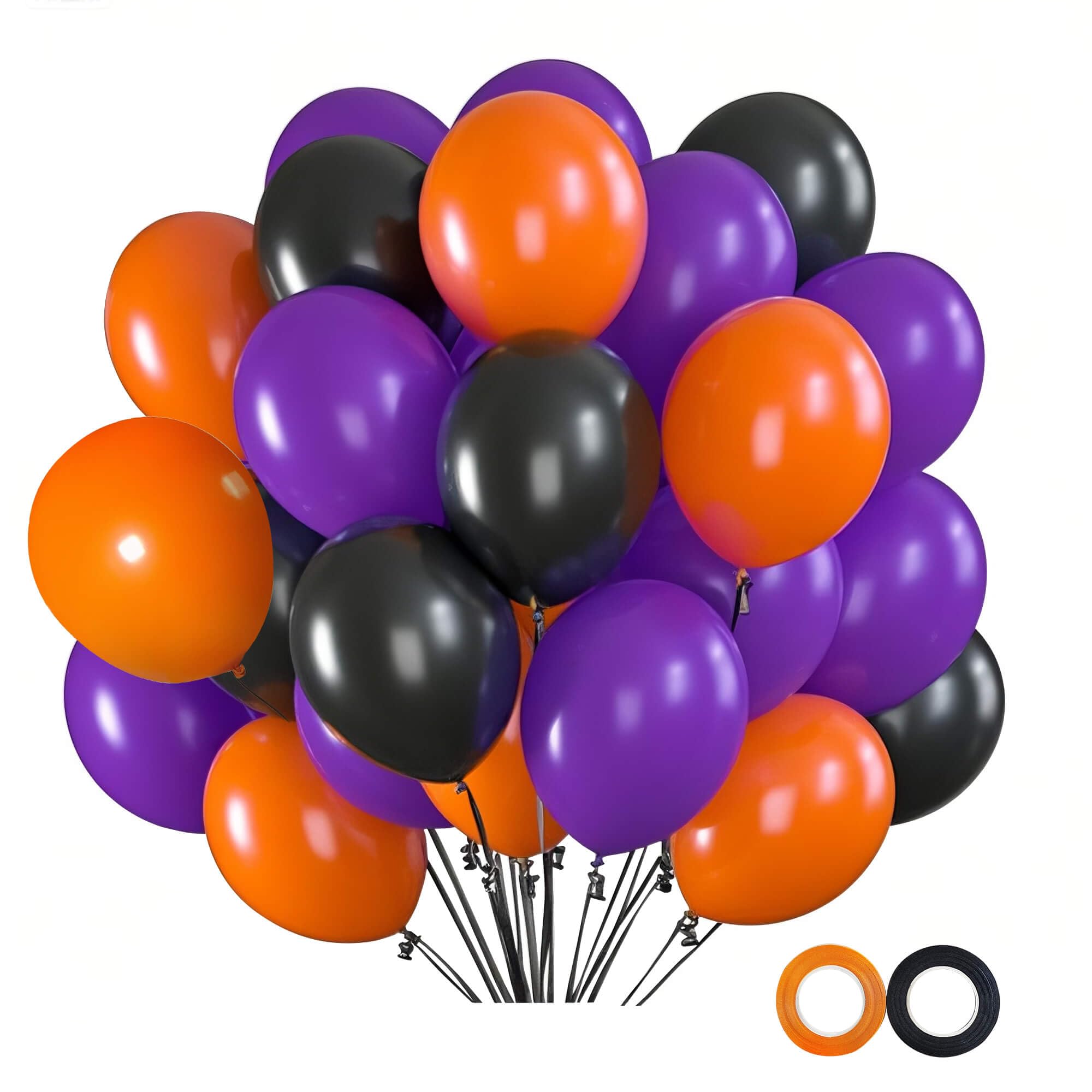 Halloween Balloons with Ribbons, 45 Pack (12 Inch) Black, Orange, and Purple Latex Balloons – Perfect for Halloween Decorations