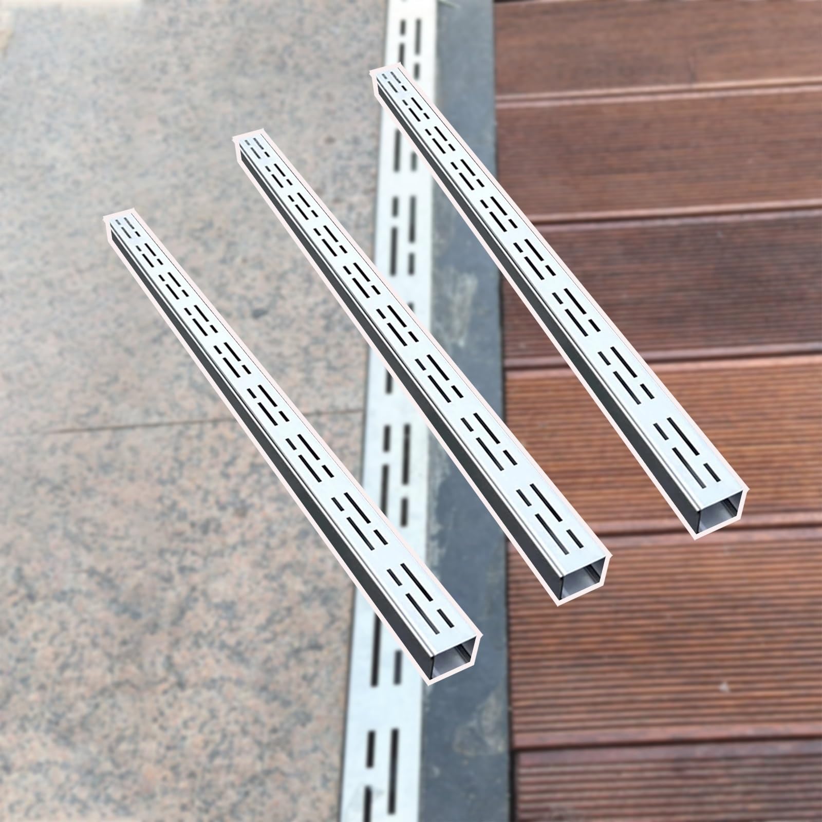 Genérico Kit de desagüe de canaleta Delgada de Acero Inoxidable de 39" - Sistema de Drenaje de Zanja Estrecha para Exteriores, canaleta Rectangular con Rejillas para Bal