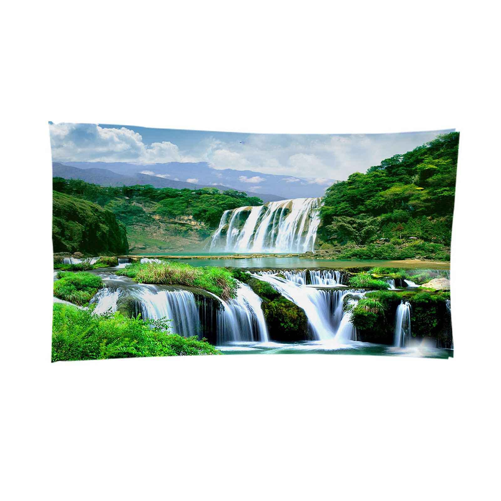 Asciugamano Da Spiaggia Grande 100x200cm Teli Mare 3D Cascata Di Montagna Verde Asciugamano Microfibra Asciugatura Rapida Leggero Coperta Da Viaggio Per Bambini Adulti,Yoga,Nuoto,Campeggio