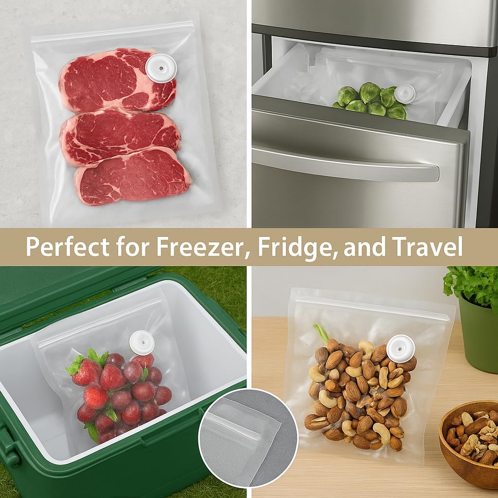 Vacuum sealer bags for food,reusable vacuum seal bags, storage bags vacuum sealed with air valve, double zipper. (13.4 * 11.8inch) 20pcs. - Image 6