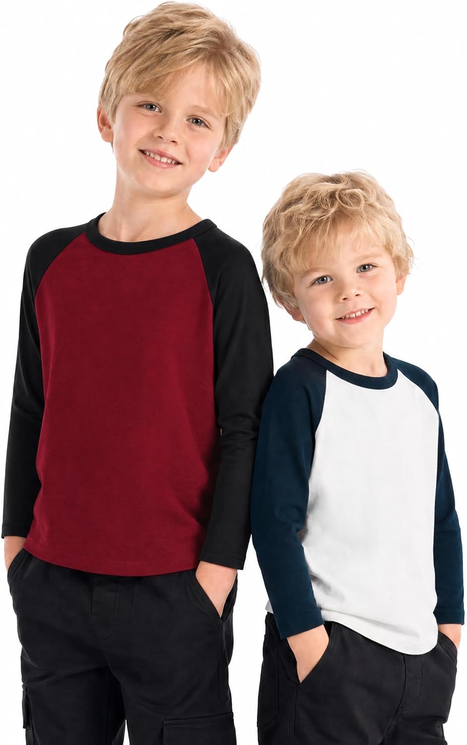 Wenlia Boys 2-Pack Cotton T-Shirts Long Sleeve Athletic Tees Tops Raglan Moisture Wicking Colorblock Activewear 2-9Y