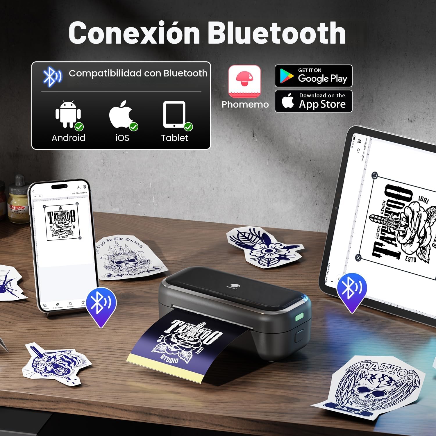 Phomemo TP31 Termocopiadora Tattoo, Mejora Impresora Termica Tattoo, Impresora Tatuajes con 30 Hojas de Papel Térmico para Tatuaje, Compatible con Smartphone y Tablet